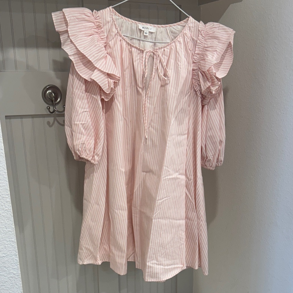 Pink Striped Ruffle Dress